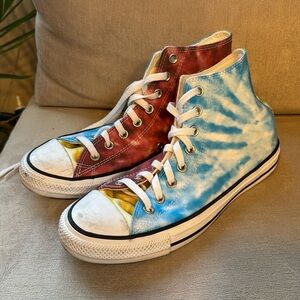 Converse Chuck Taylor All Star HI Tie Dye Baltic Blue University Red Sneakers